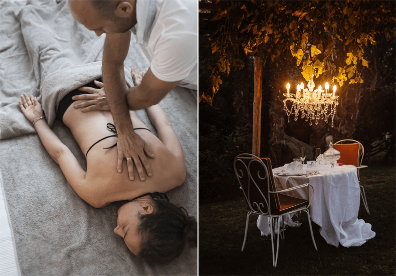 Geniet van een massage en ga daarna 'al fresco' dineren in de tuin van Castel Rundegg. © Castel Rundegg