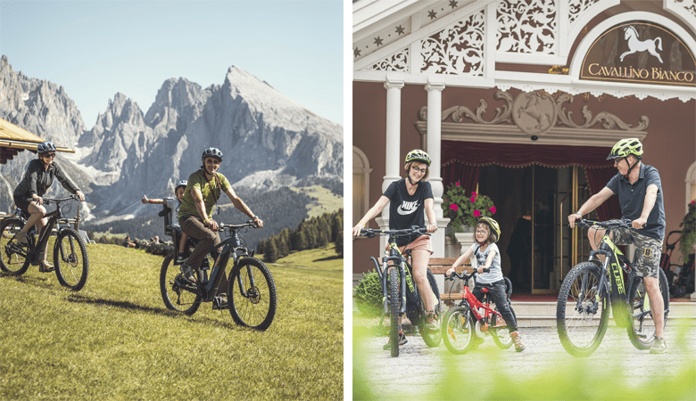 Het Cavallino Bianco Family Spa Grand Hotel heeft een eigen mountainbikeschool. Daar kunnen kinderen en ouders leren hoe je veilig in de bergen kunt mountainbiken © Hannes Niederkofler / Cavallino Bianco Family Spa Grand Hotel.
