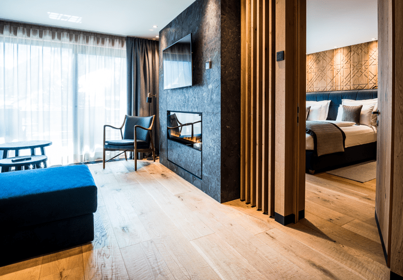 Een van de suites in het 5 sterren hotel Granbaita Dolomites © Granbaita Dolomites