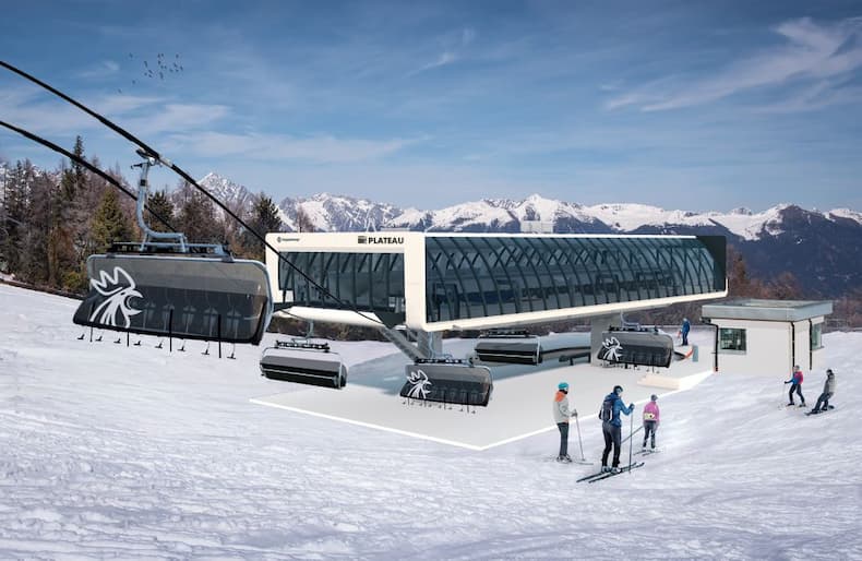 De nieuwe Plateau-stoeltjeslift beschikt over stoelverwarming, windkappen, een automatisch sluitende veiligheidsbeugel en een verstelbare transportband, zodat kinderen makkelijk kunnen instappen. © Dolomitenregion Kronplatz