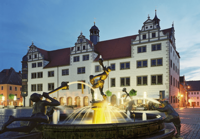 De fontein voor het stadhuis van Torgau. © Saksen Tourismus