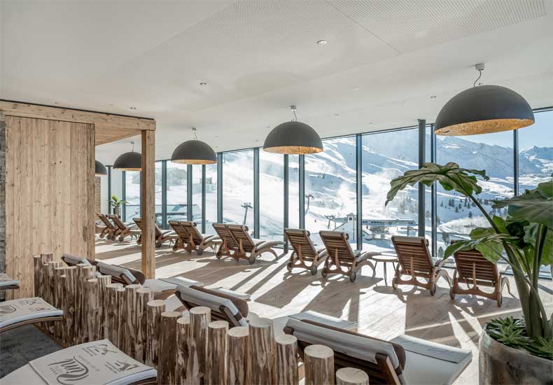 Ski & Wellnessresort Hotel Riml heeft een schitterende wellness met uitzicht op de skipistes van Hochgurgl. © Hotel Riml / Alexander Maria Lohmann.